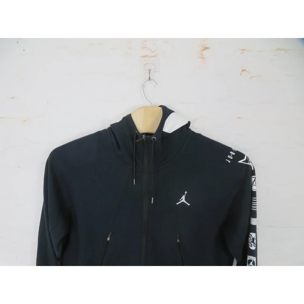 Jordan Hoodie Mens 2XL Black Full Zip Fleece Sweatshirt Jumpman Graphic Sleeve